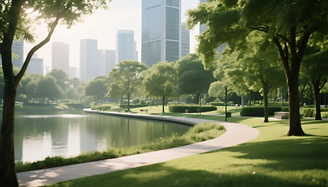 Green urban community with modern residential buildings